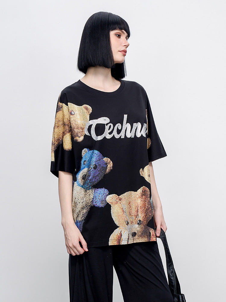 TCH Presale Teddy Bear Rhinestone Cotton T-Shirt