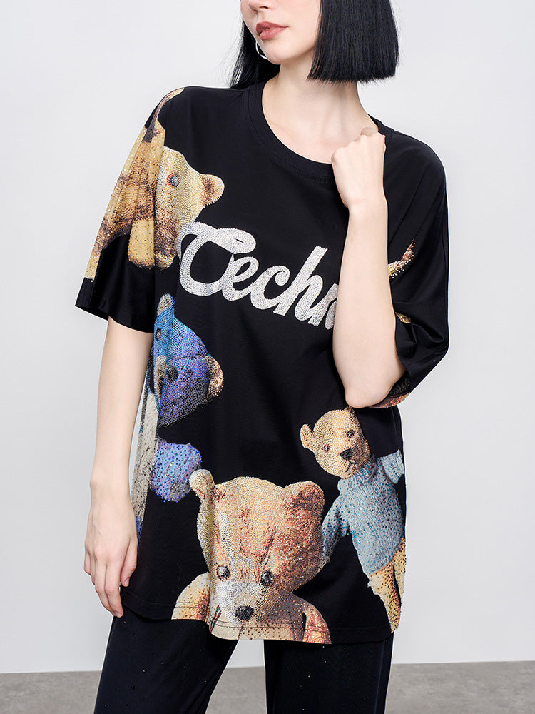 TCH Presale Teddy Bear Rhinestone Cotton T-Shirt