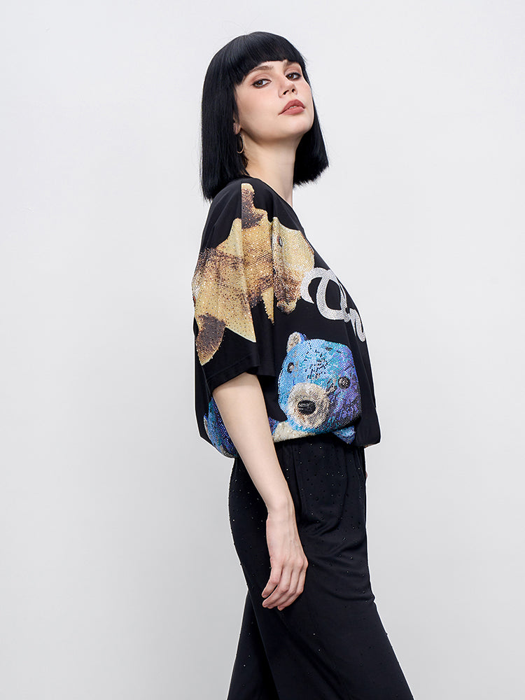 TCH Presale Teddy Bear Rhinestone Cotton T-Shirt