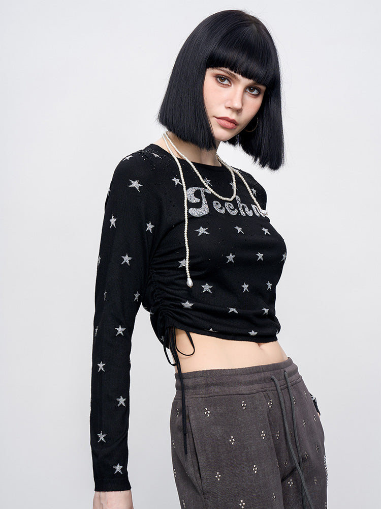 TCH Star Rhinestone Drawstring Crop Top