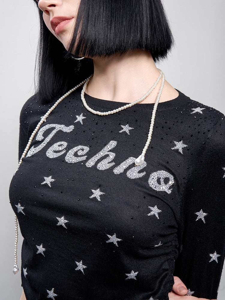 TCH Star Rhinestone Drawstring Crop Top