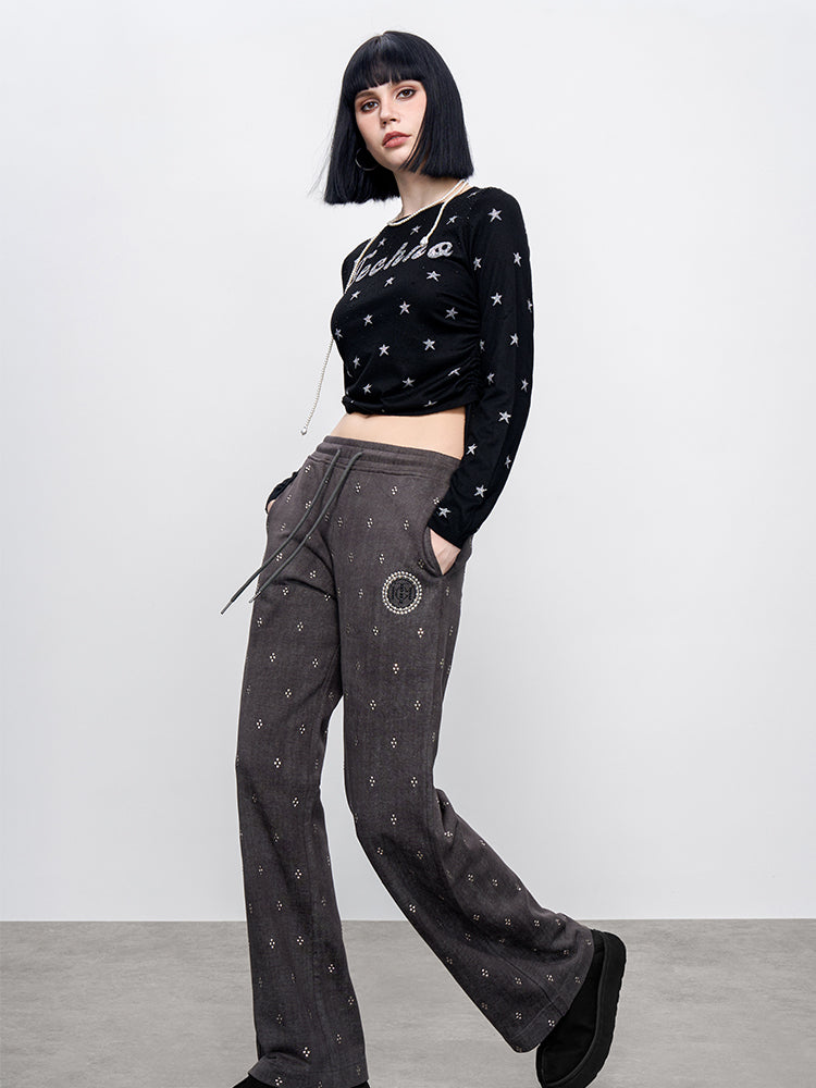 TCH Star Rhinestone Drawstring Crop Top