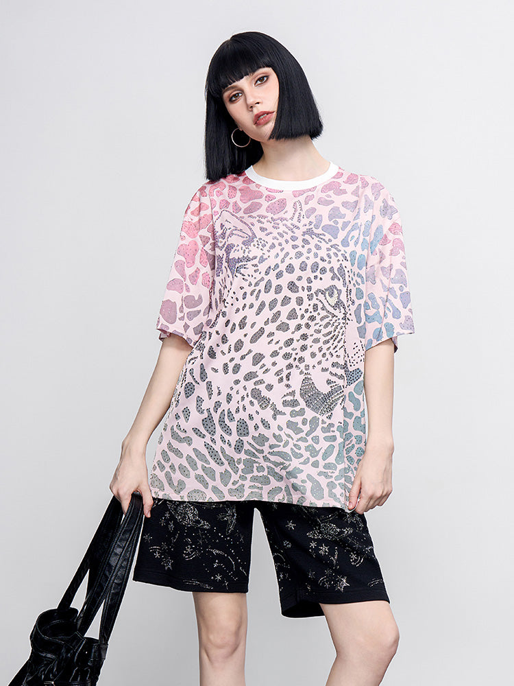 TCH Pre-sale Tie Dye Rhinestone Leopard Print T Shirt