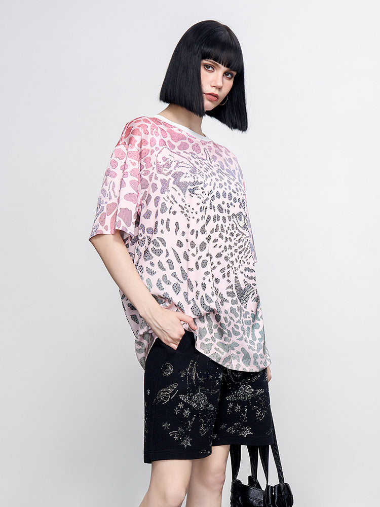 TCH Pre-sale Tie Dye Rhinestone Leopard Print T Shirt