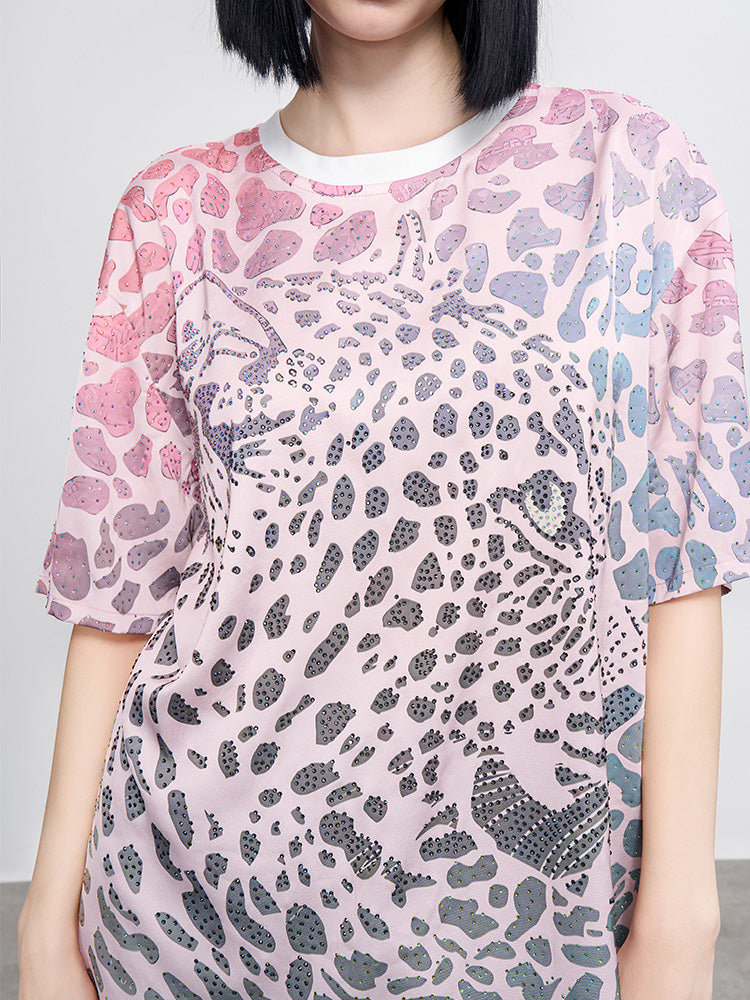 TCH Pre-sale Tie Dye Rhinestone Leopard Print T Shirt
