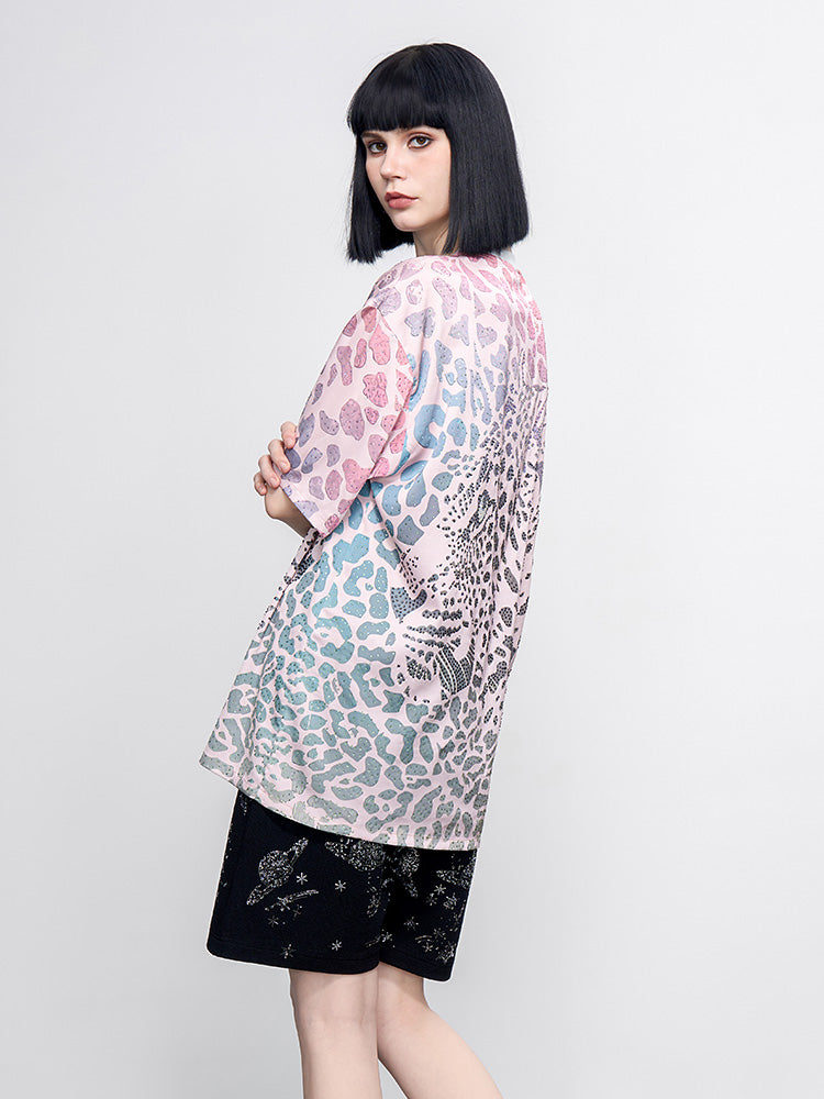 TCH Pre-sale Tie Dye Rhinestone Leopard Print T Shirt