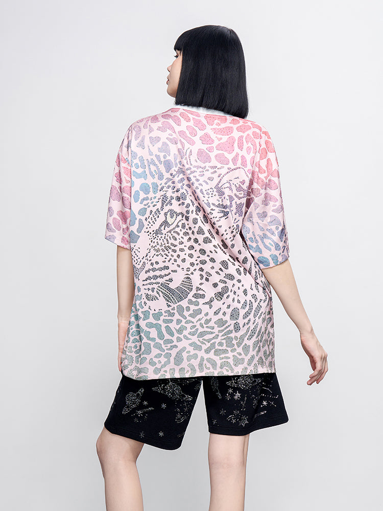 TCH Pre-sale Tie Dye Rhinestone Leopard Print T Shirt