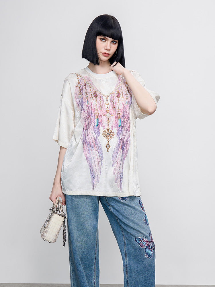 TCH Pre-sale Sparkling Rhinestone Wings Luxury Slik T-Shirt