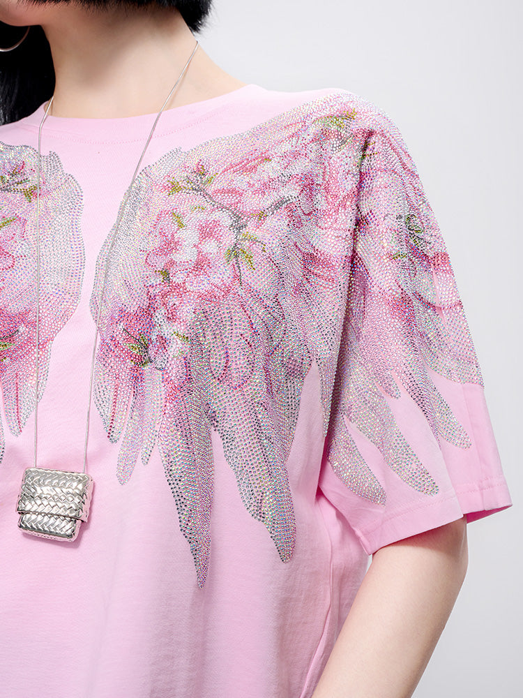 TCH Pink Rhinestone Winged Flowers Sweatshirt/Short Sleeve Tee