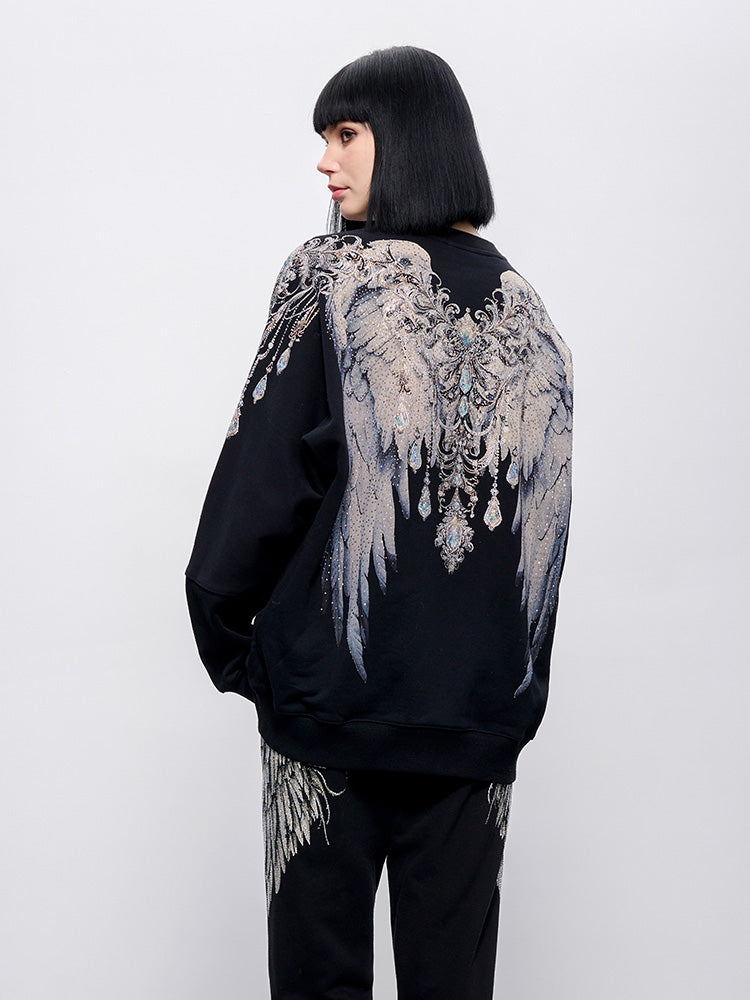 TCH Retro Rhinestone Snake&Wings Shiny Hoodie
