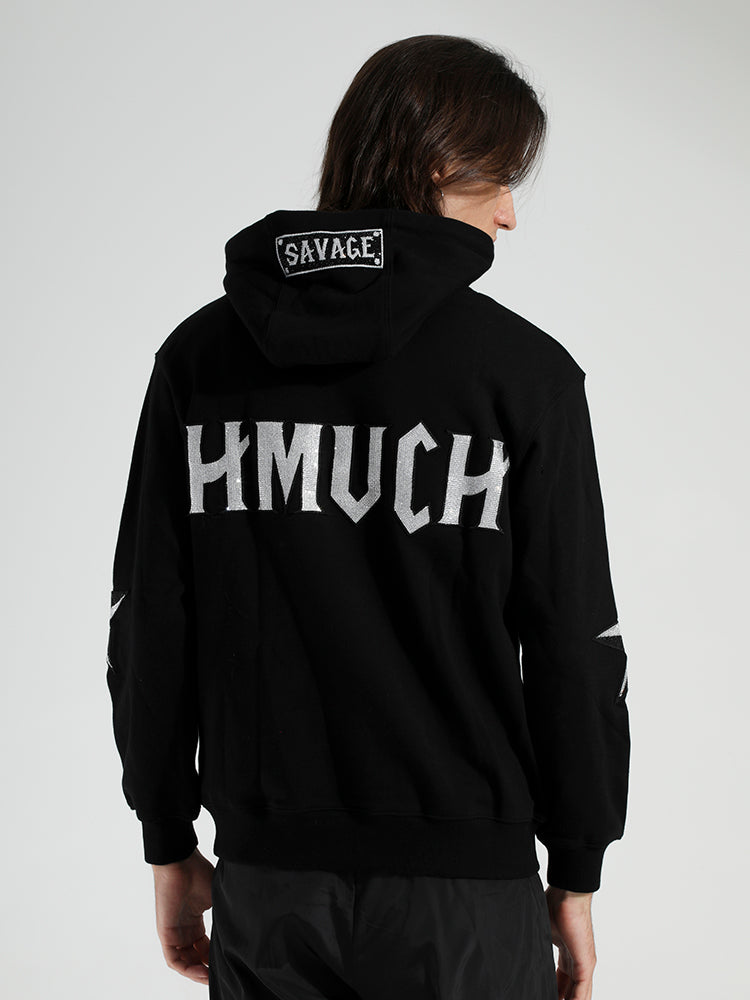 TCH Rhinestones Robot Leopard Black Hoodie