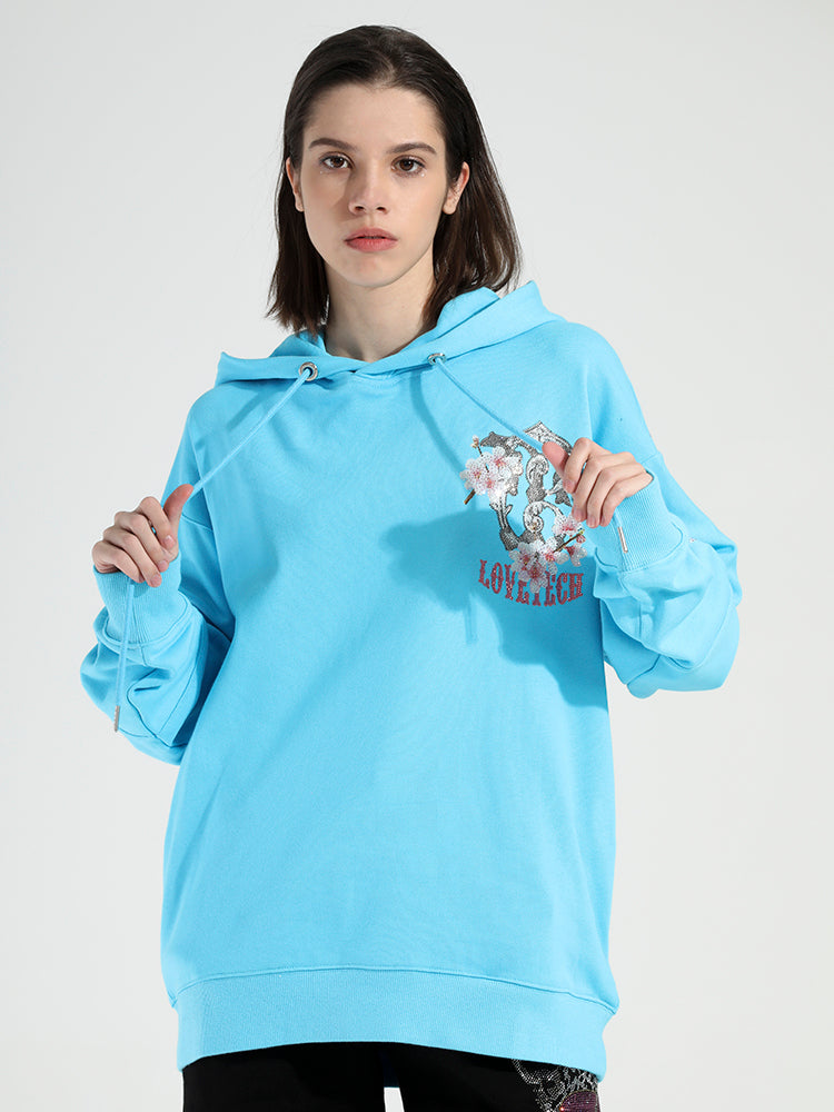 TCH Flower Print Rhinestone Trendy Hoodie
