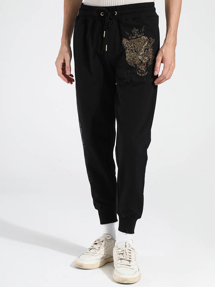 TCH Men's Crown Leopard Rhinestone Straight Pants