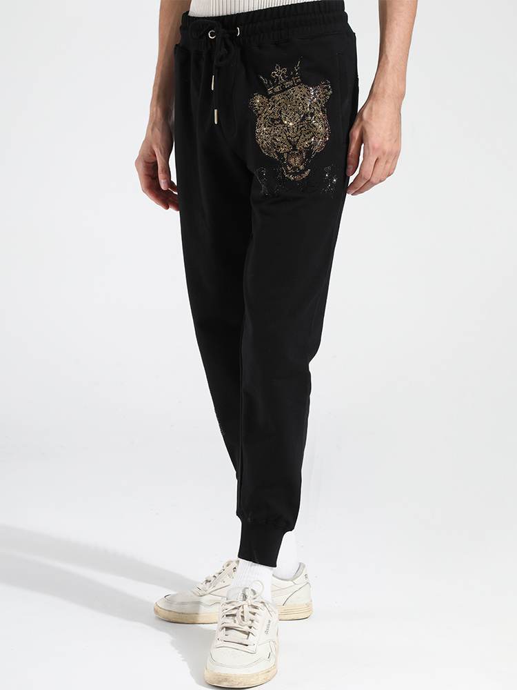 TCH Men's Crown Leopard Rhinestone Straight Pants