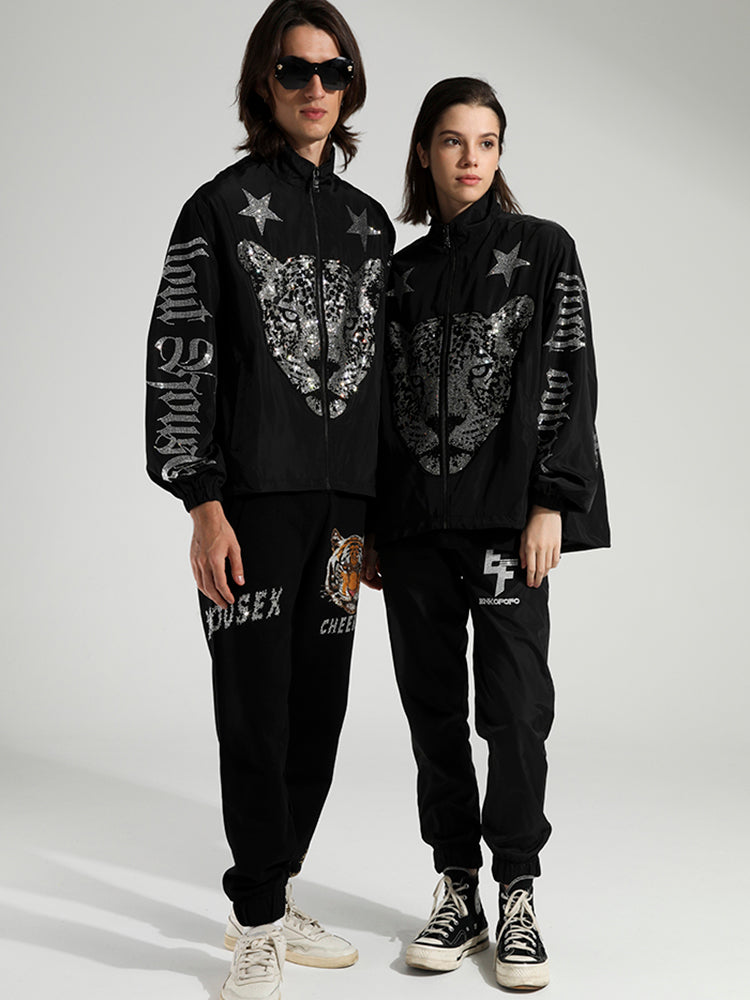 TCH Luxurious Leopard Hot Diamond Zipper Bomber Jacket