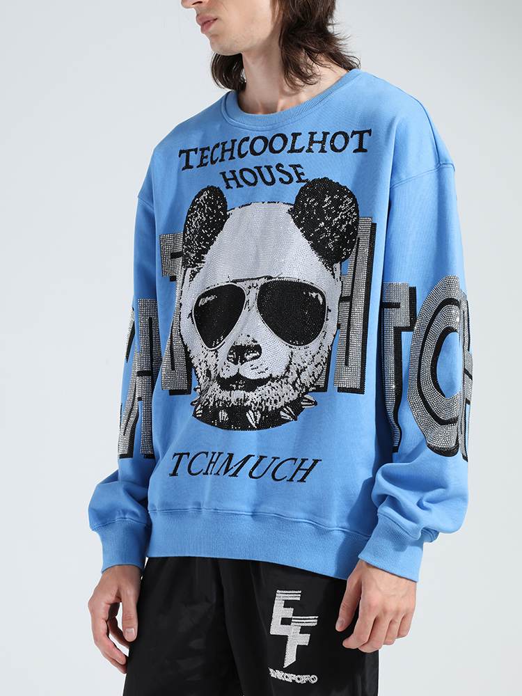 TCH Panda Rhinestone Long Sleeve Letter Sweatshirt