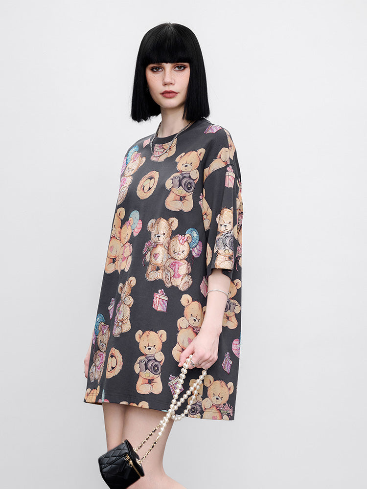 TCH Rhinestone Teddy Bear Jacquard Shirt Dress