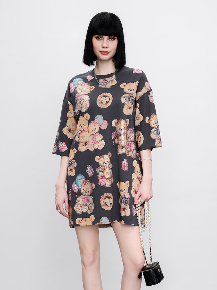 TCH Rhinestone Teddy Bear Jacquard Shirt Dress