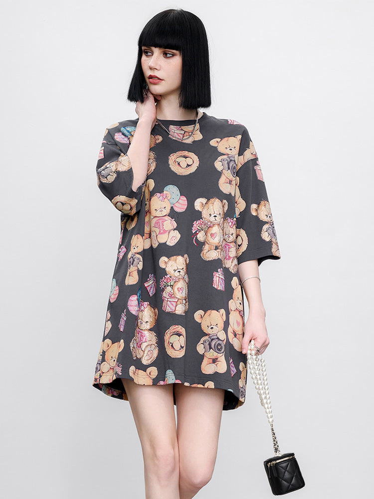 TCH Rhinestone Teddy Bear Jacquard Shirt Dress
