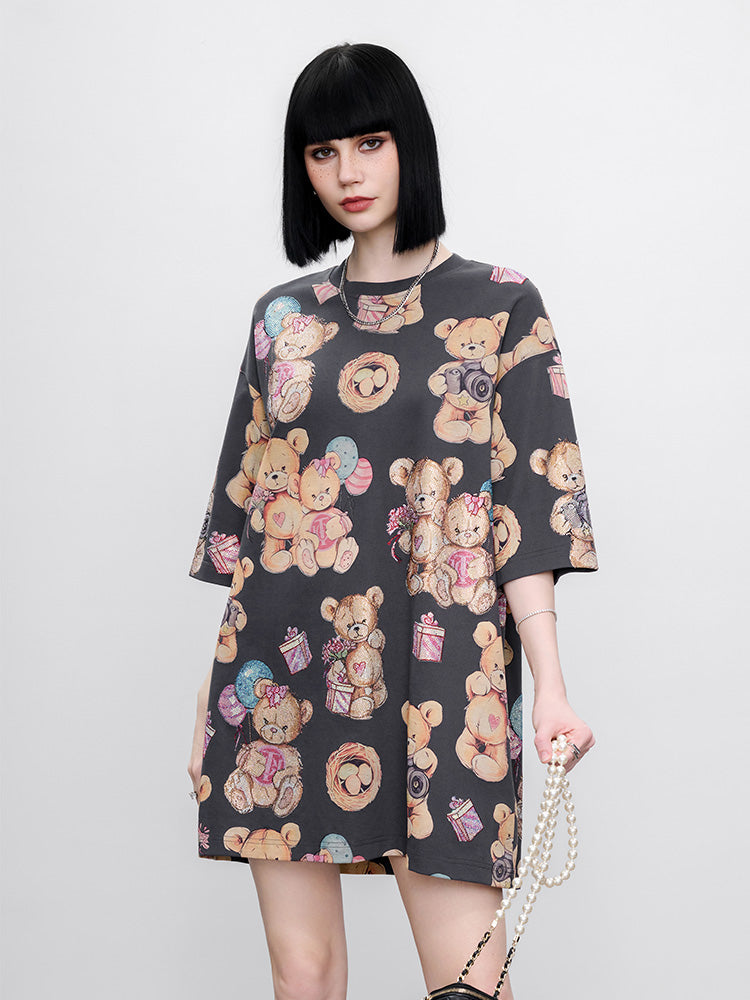 TCH Rhinestone Teddy Bear Jacquard Shirt Dress