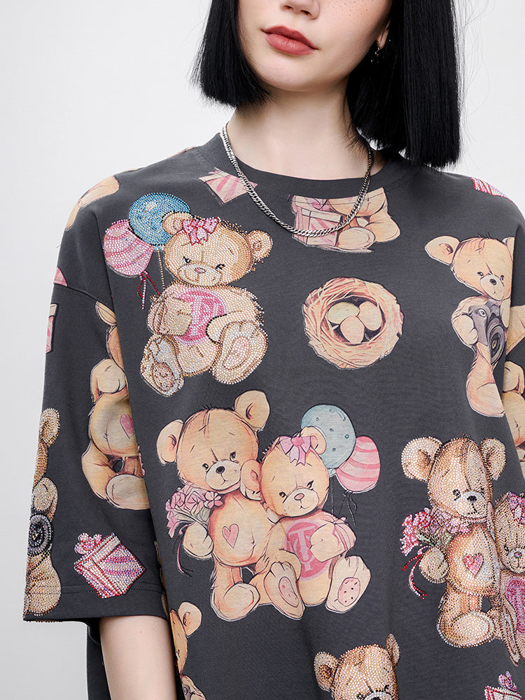 TCH Rhinestone Teddy Bear Jacquard Shirt Dress