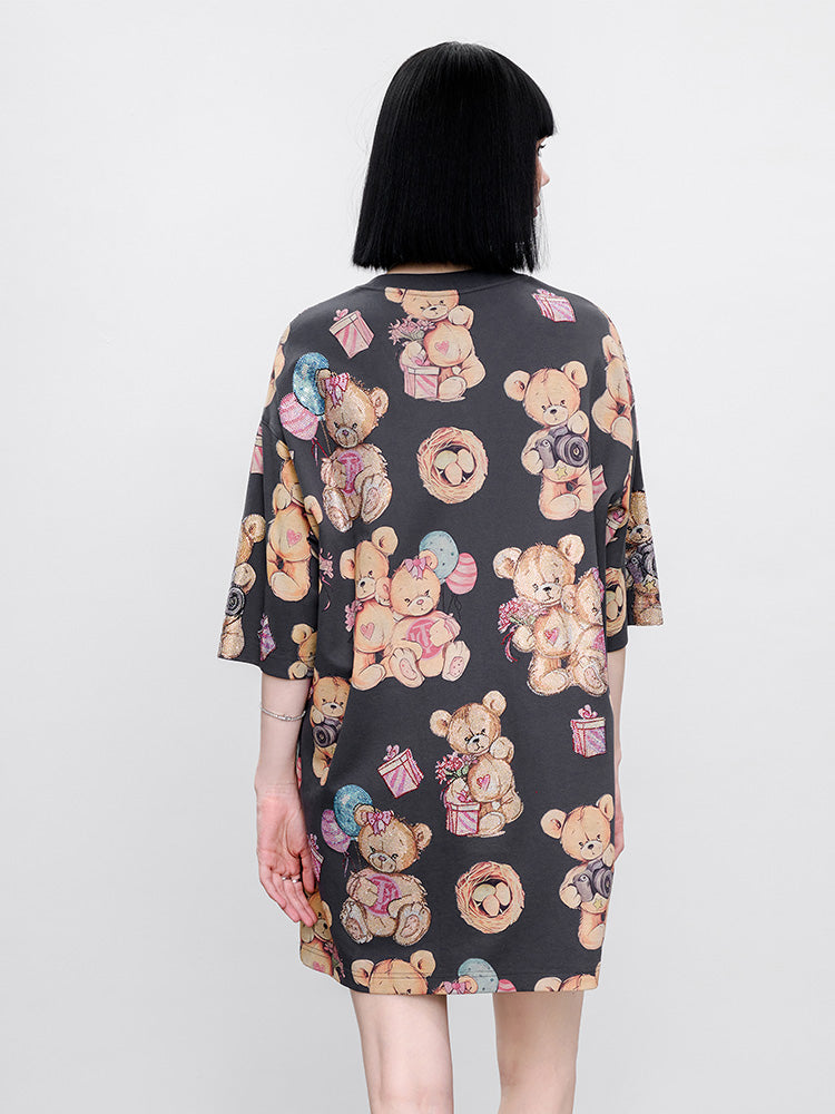 TCH Rhinestone Teddy Bear Jacquard Shirt Dress