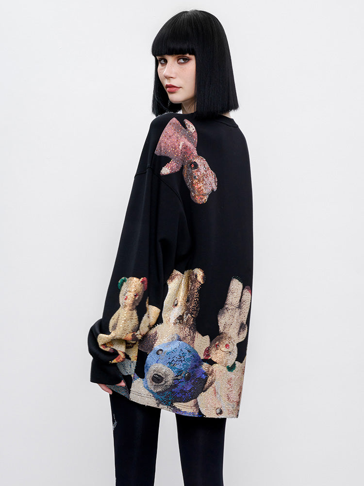 TCH Teddy Bear Rhinestone Sparkle Cotton Sweatshirt