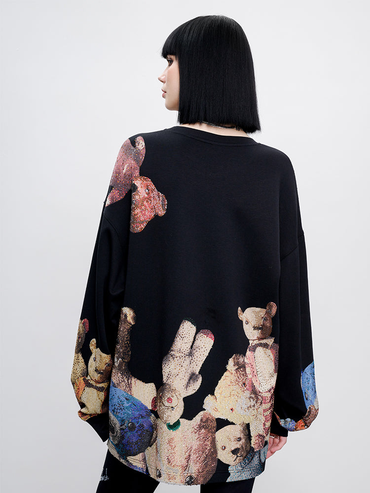 TCH Teddy Bear Rhinestone Sparkle Cotton Sweatshirt