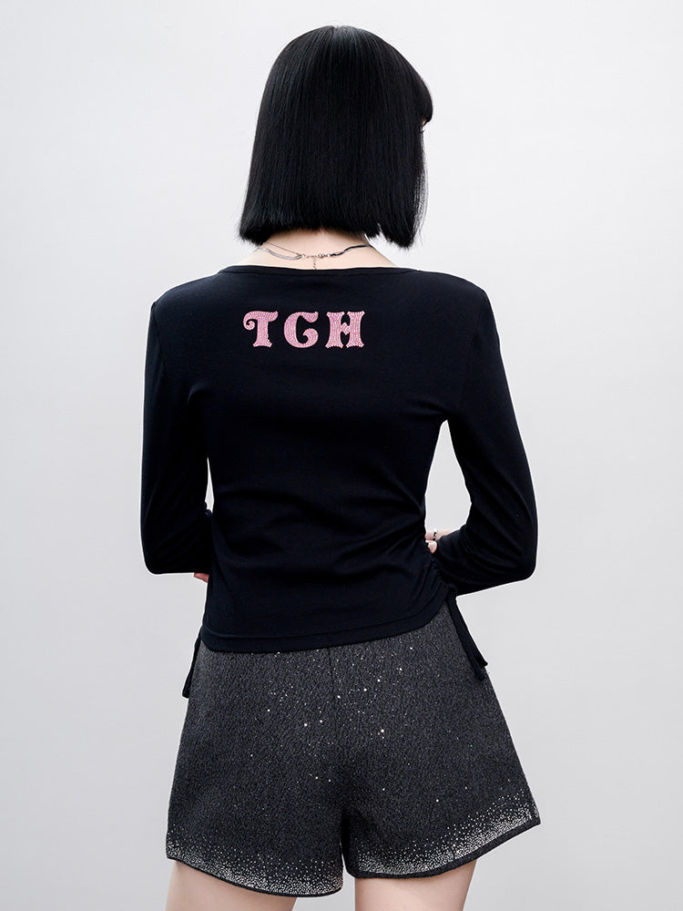 TCH Presale Graphic Rhinestone Drawstring Crop Top