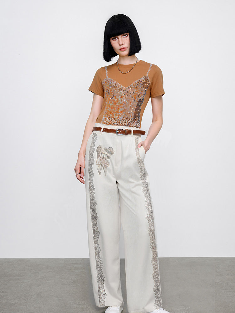 TCH Rhinestone Graphic Bear Palazzo Trousers