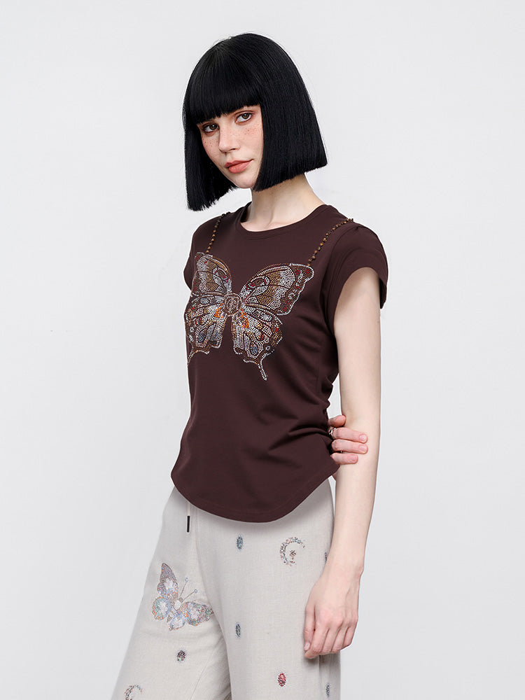 TCH Rhinestone Graphic Butterfly Palazzo Trousers
