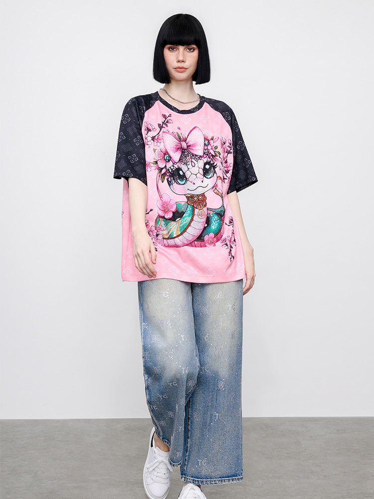 TCH Floral Rhinestone Snake Raglan Sleeve Tee