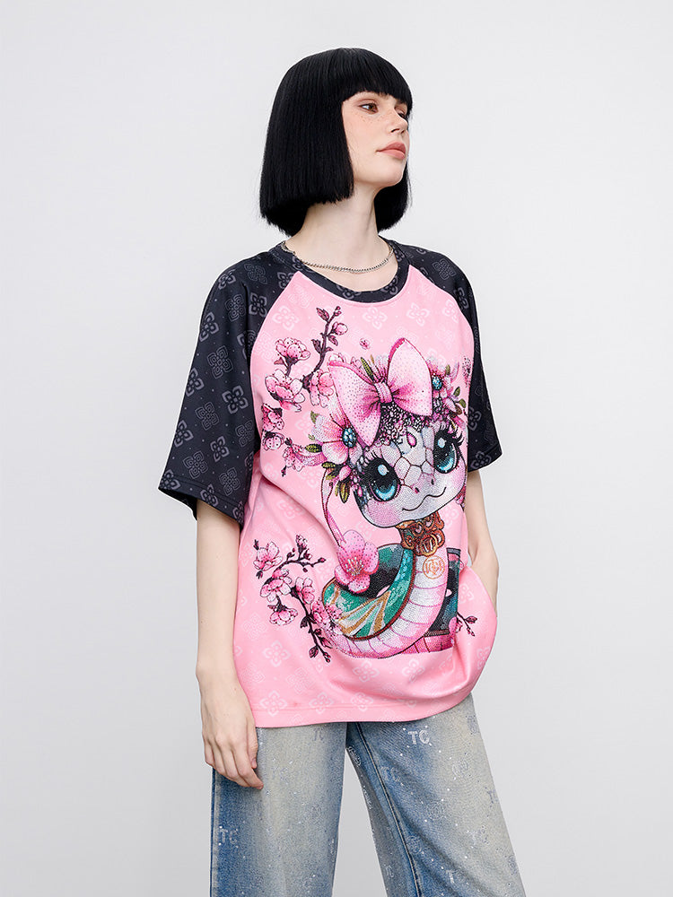 TCH Floral Rhinestone Snake Raglan Sleeve Tee