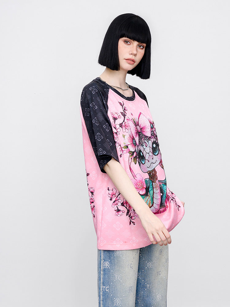 TCH Floral Rhinestone Snake Raglan Sleeve Tee