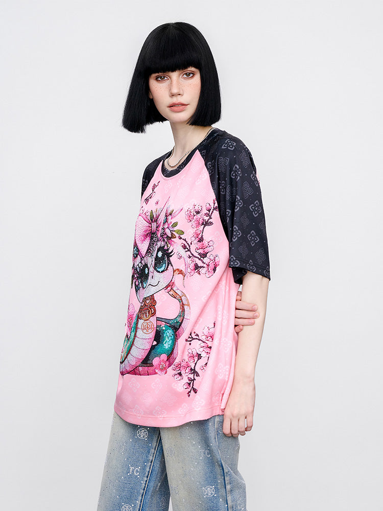 TCH Floral Rhinestone Snake Raglan Sleeve Tee