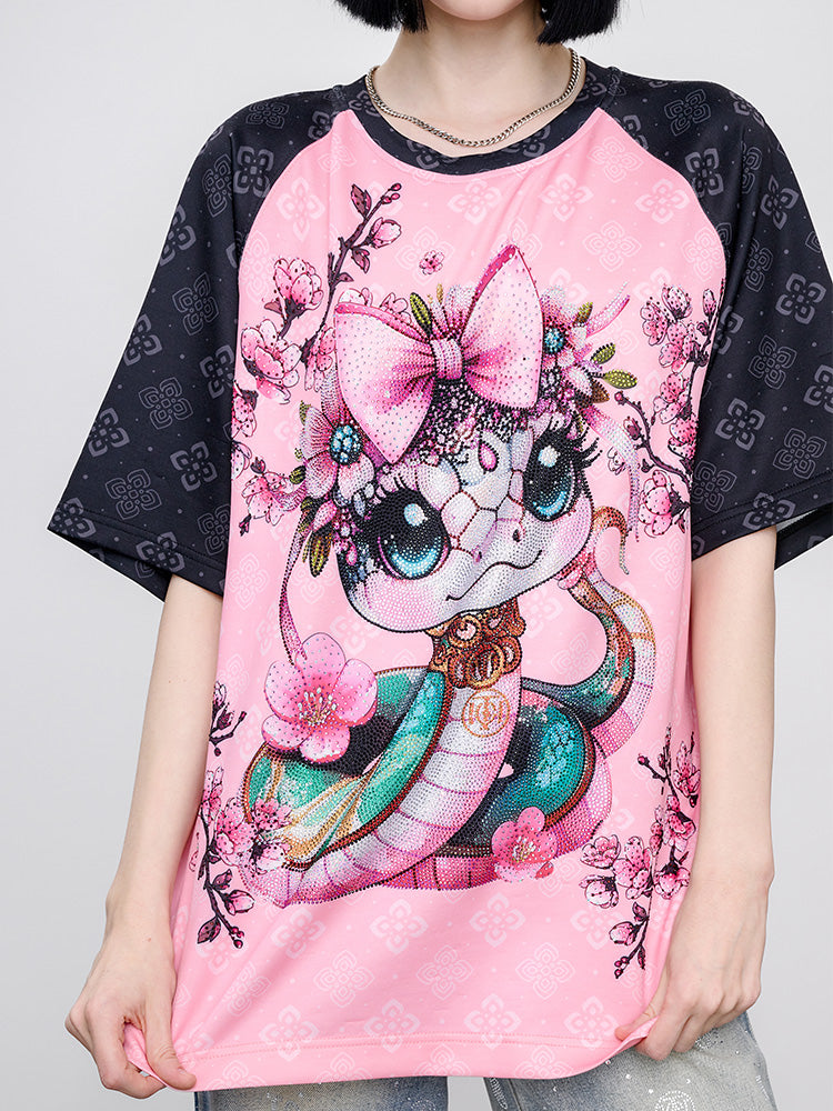 TCH Floral Rhinestone Snake Raglan Sleeve Tee