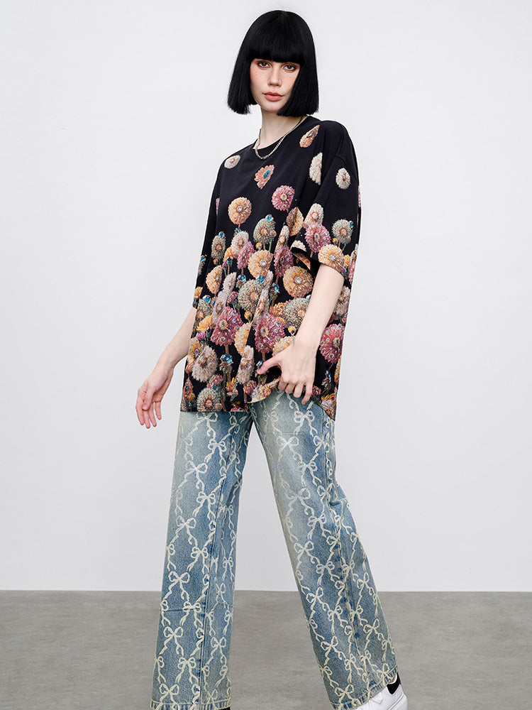 TCH Pre-Sale Rhinestone Distressed Flower Shiny Graphic Tshirt