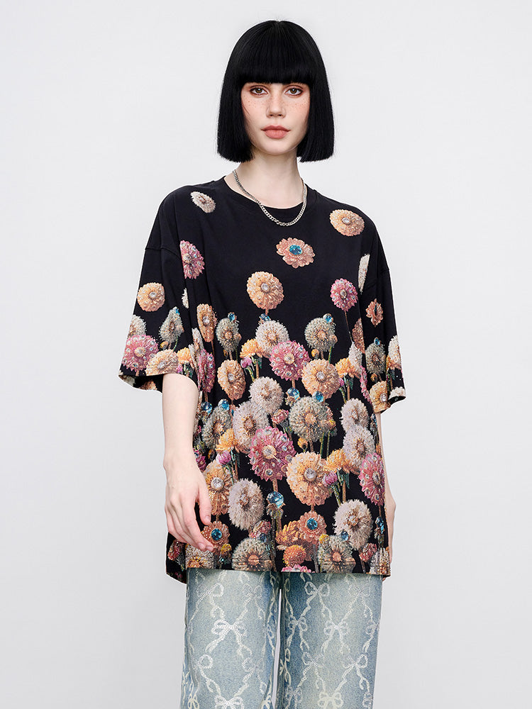 TCH Pre-Sale Rhinestone Distressed Flower Shiny Graphic Tshirt