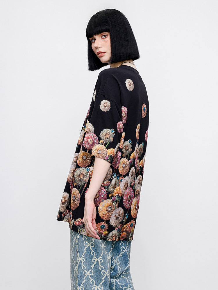TCH Pre-Sale Rhinestone Distressed Flower Shiny Graphic Tshirt
