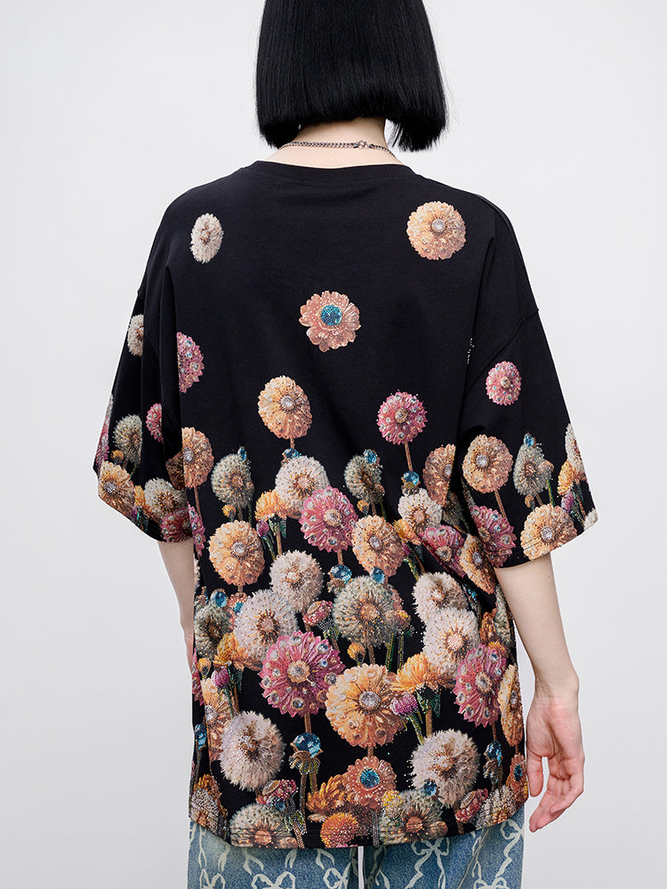 TCH Pre-Sale Rhinestone Distressed Flower Shiny Graphic Tshirt