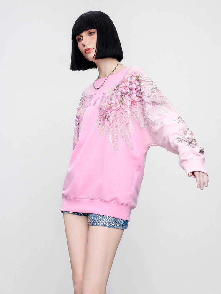 TCH Pink Rhinestone Winged Flowers Sweatshirt/Short Sleeve Tee