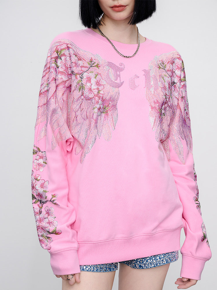 TCH Pink Rhinestone Winged Flowers Sweatshirt/Short Sleeve Tee
