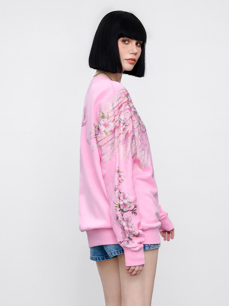 TCH Pink Rhinestone Winged Flowers Sweatshirt/Short Sleeve Tee