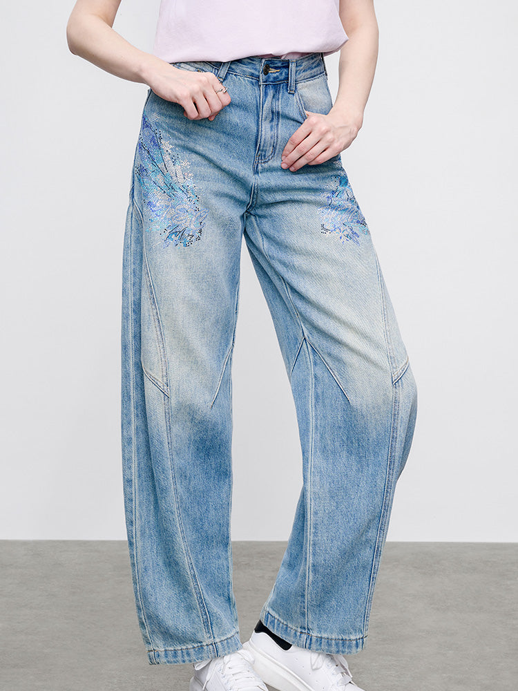 TCH Presale Wings Graphic Rhinestone Workwear Jeans