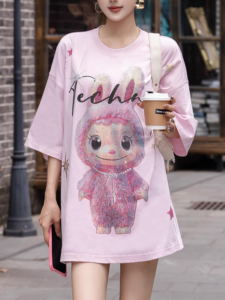 TCH Rhinestone LABUBU Sparkling Oversized Top