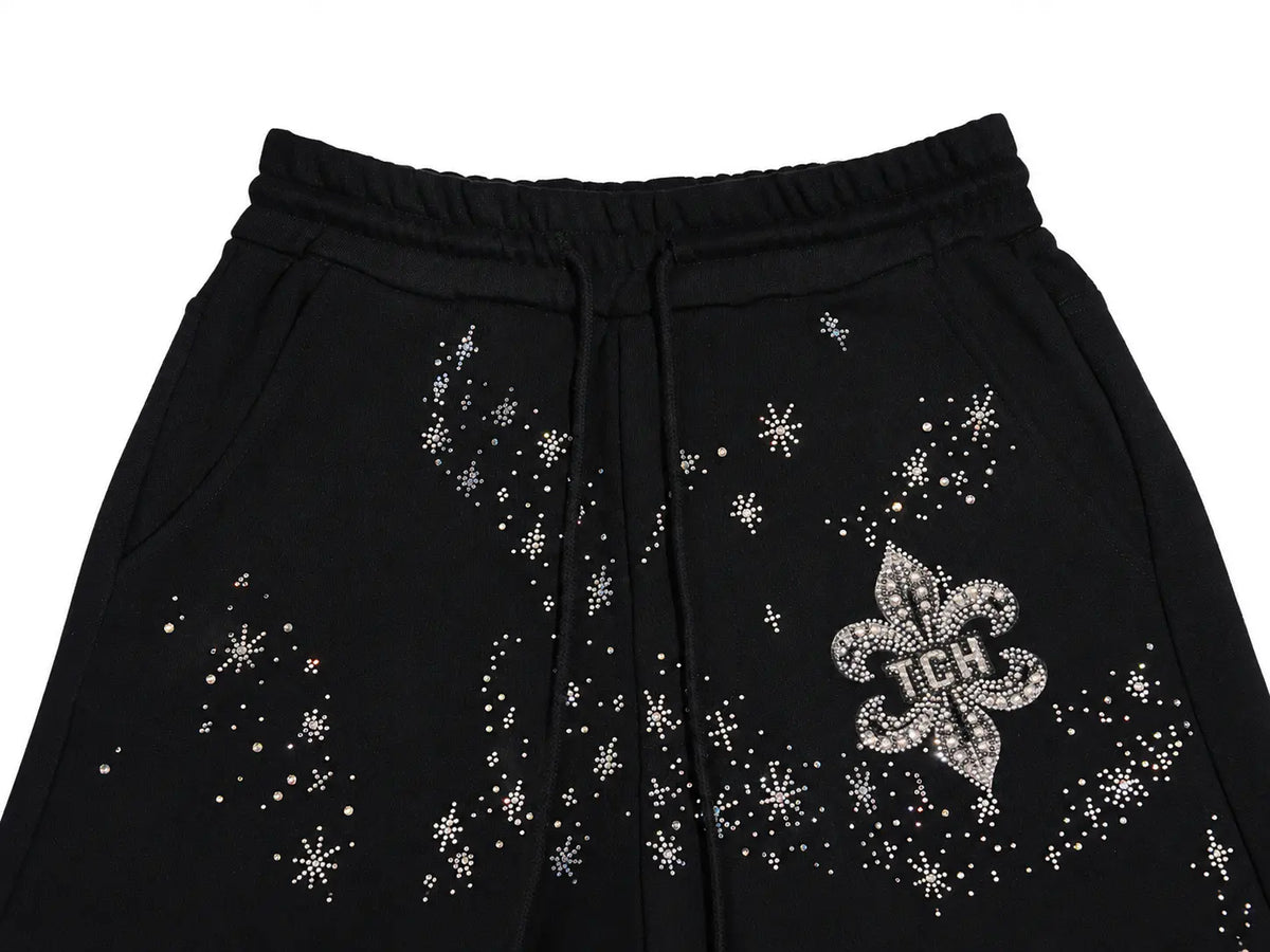 TCH Rhinestone Fleur-de-Lis Starburst Wide-Leg Sweatpants