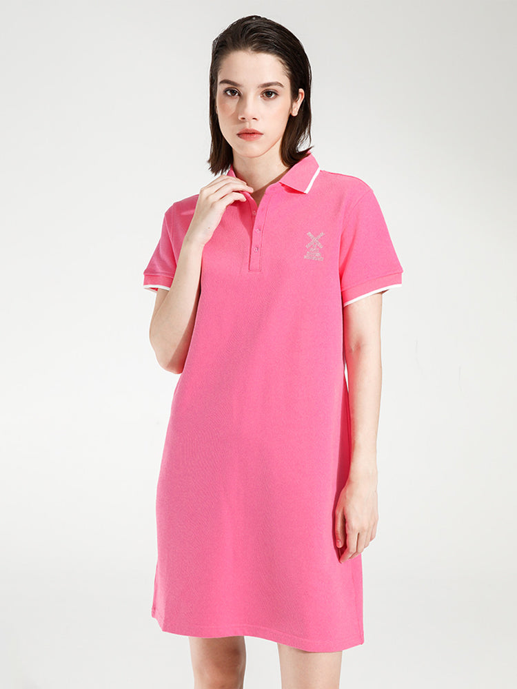 TCH Rhinestone Short Sleeve Casual Polo Mini Dress