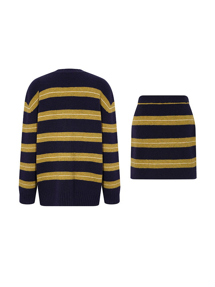 TCH 2 Piece Rhinestone Sparkle Teddy Striped Knit Skirt Set