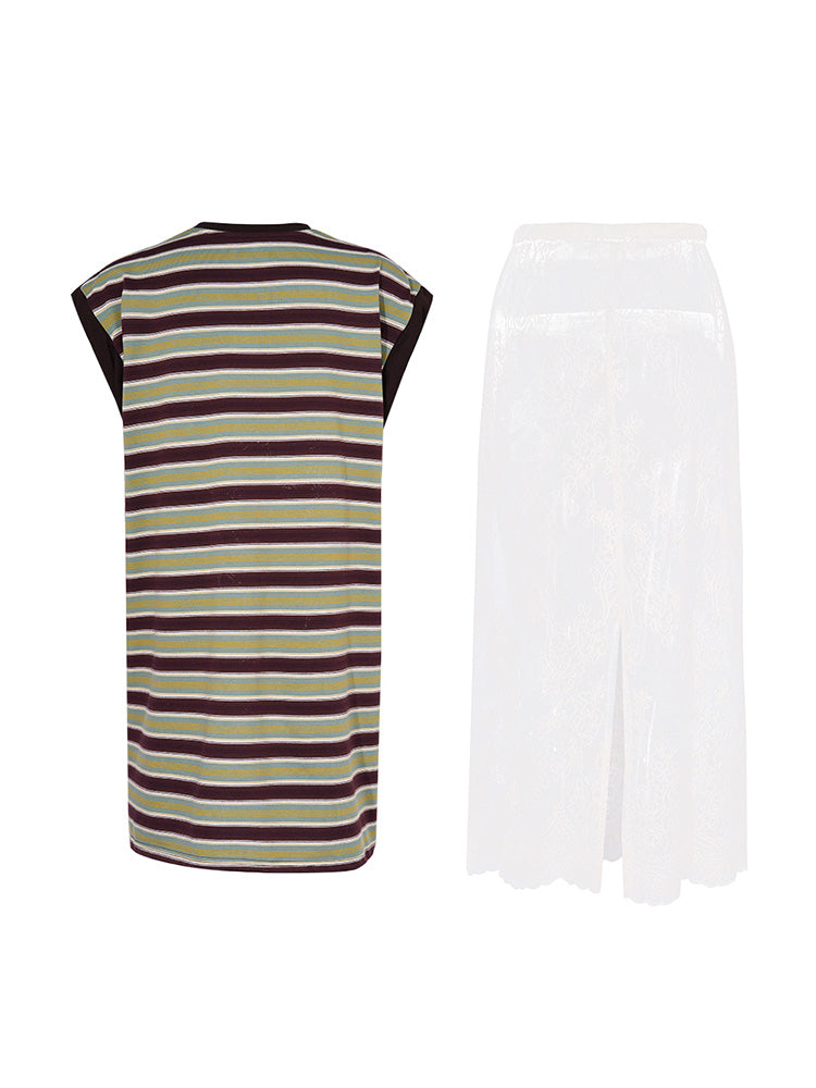 TCH Butterfly Rhinestone Stripe Top and Lace Skirt Sets