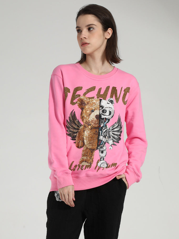 TCH Women's Graphics Rhinestone Pink Hoodie